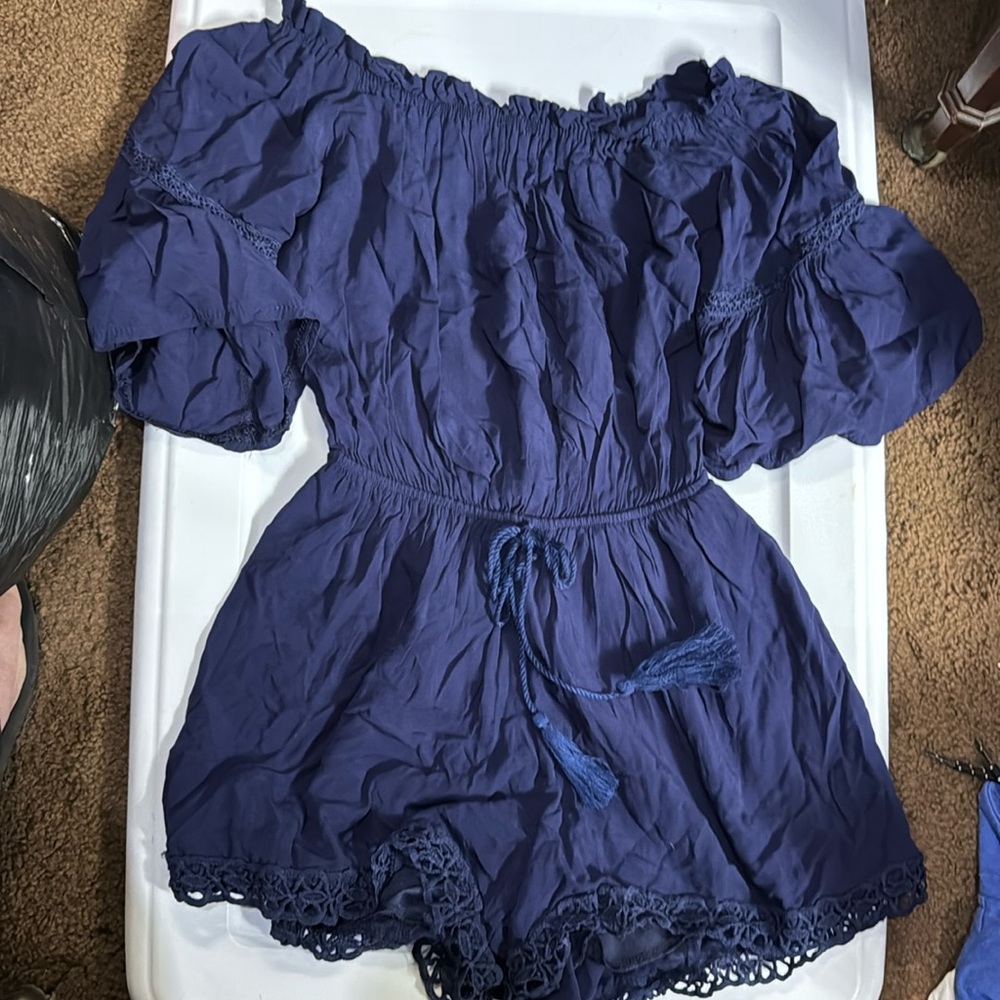 Blue off the shoulder Romper